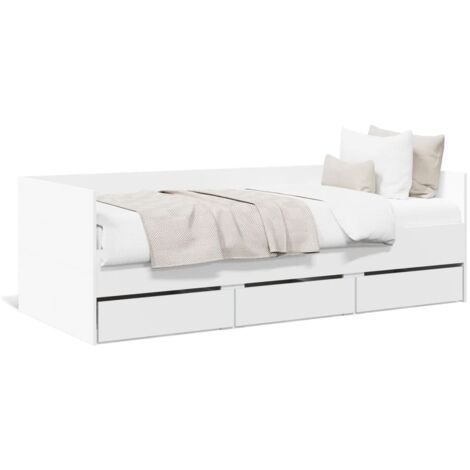 Lit de jour，Lit simple avec tiroirs blanc 90x200 cm bois d'ingénierie CFW51879