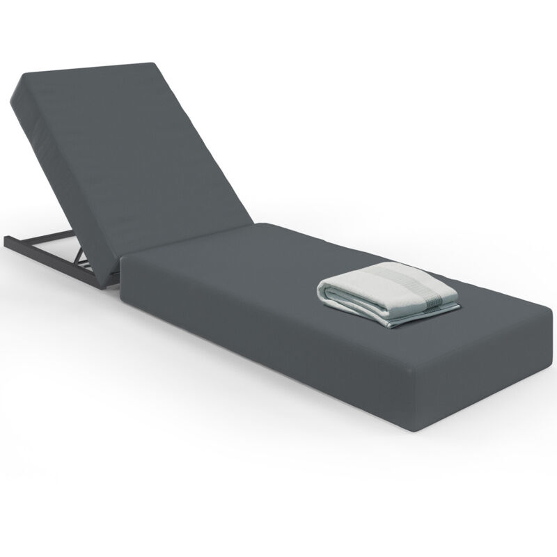 Lit de piscine, bain de soleil confort dossier métal inclinable 4 positions et matelas gris