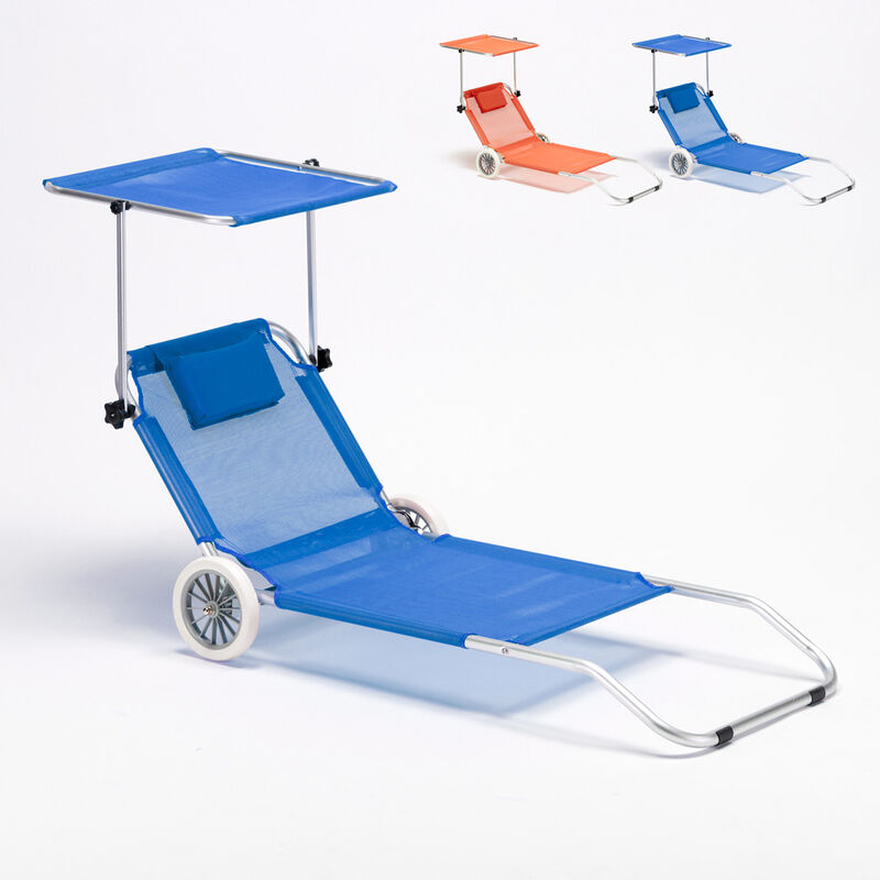 Transat de plage pliant en aluminium avec roues et pare soleil Banana Couleur: Turquoise