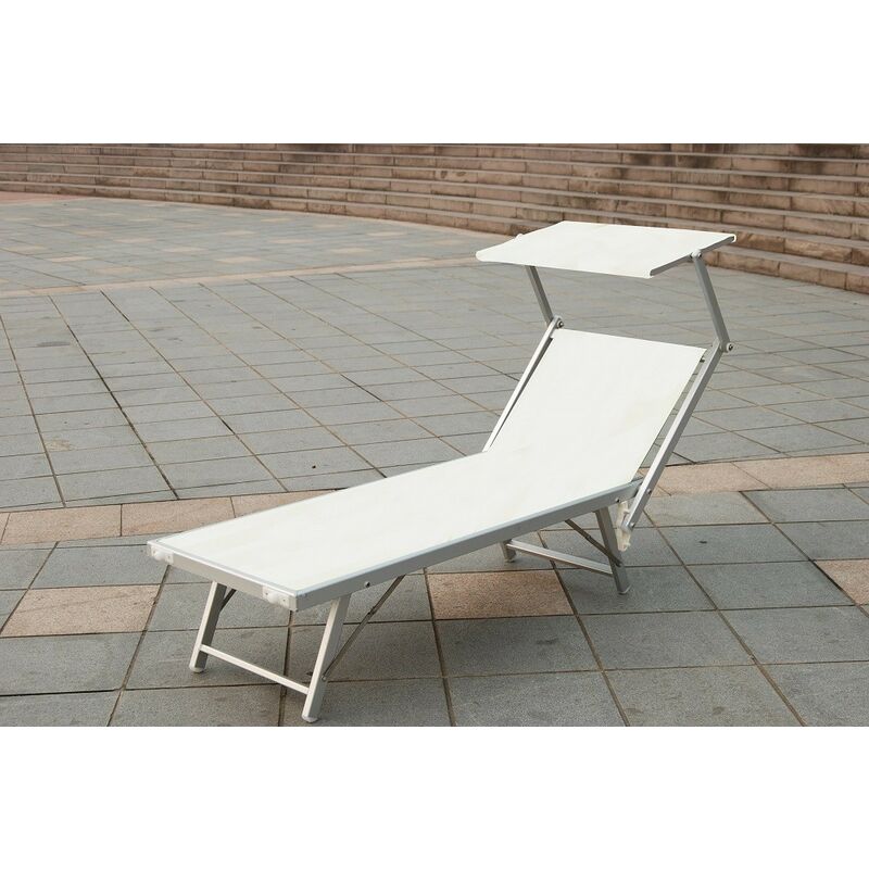 Bain de soleil aluminium textiline blanc 180x60x38 jardin piscine plage - Fraschetti