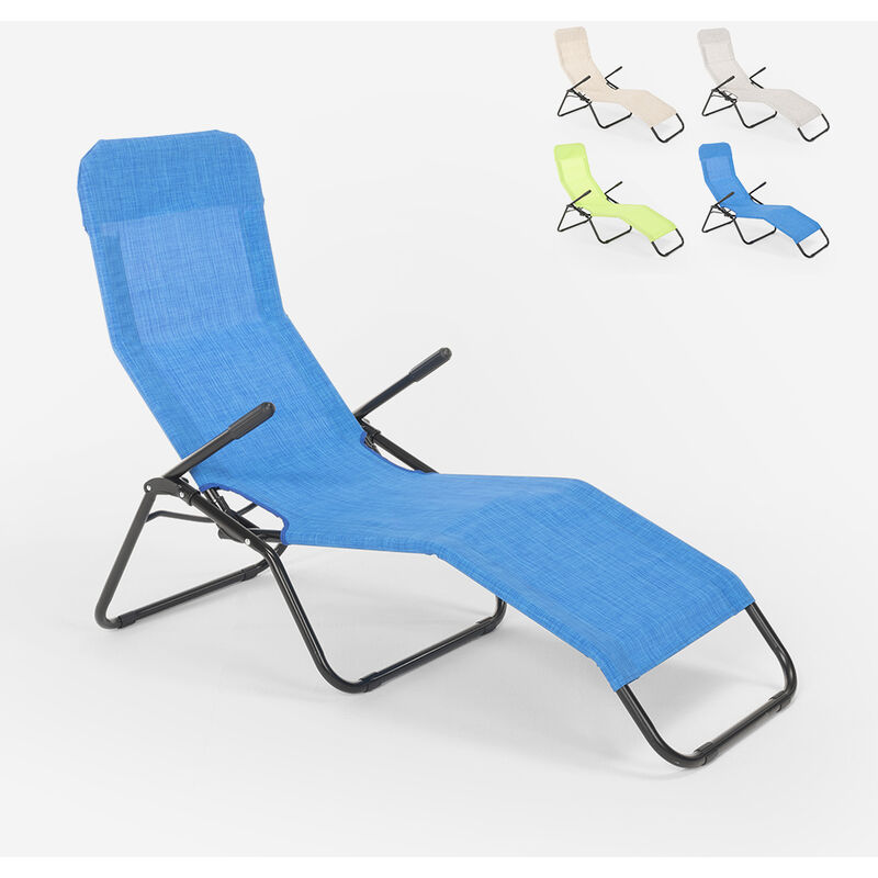 Beach And Garden Design - Chaise longue pliante de plage et de jardin en acier Pasha Couleur: Bleu