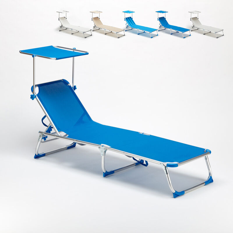 Bain de soleil pliant transat chaise longue piscine pare-soleil California Couleur: Bleu