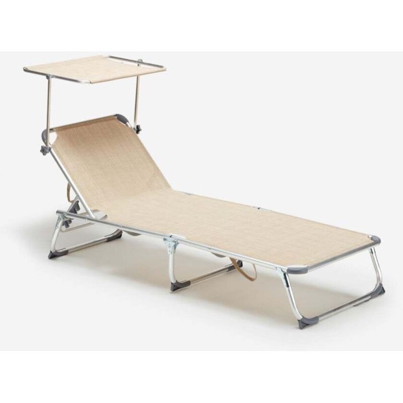Bain de soleil pliant transat chaise longue piscine pare-soleil California - Beige Bain de soleil pliant transat chaise longue piscine pare-soleil California - Beige