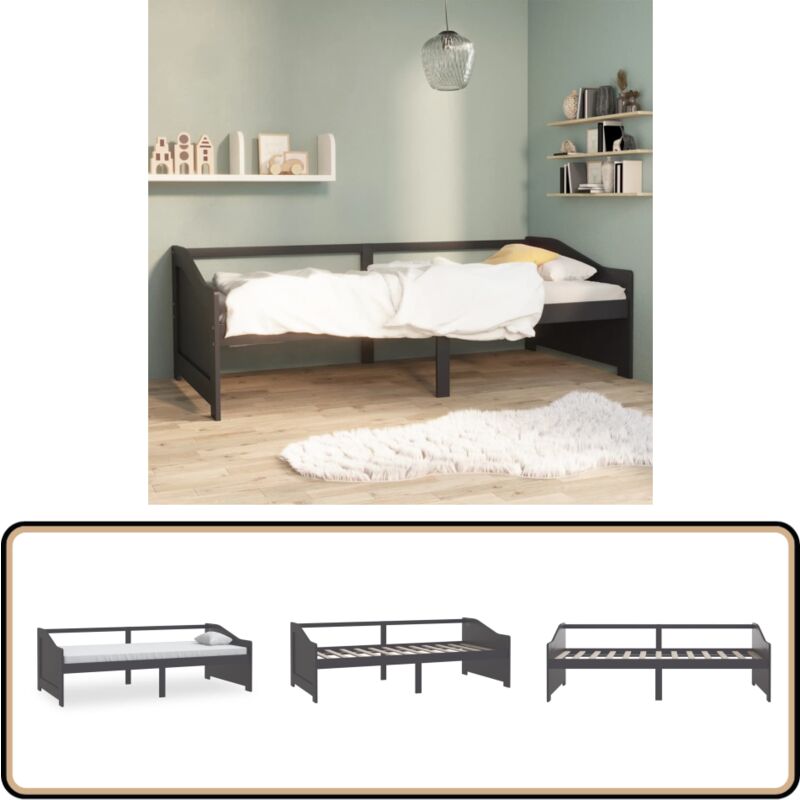 Lit de repos 3 places sans matelas Gris foncé 90x200 cm - Lit Convertible - Canapé Lit - Lit Invité - Meuble Multifonction - Lit Bois