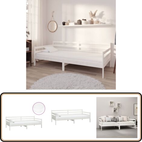 Lit de repos avec matelas 90x200 cm Blanc Bois de pin massif - Lit De Repose - Canapé Lit - Lit Convertible - Lit Invité - Meuble Chambre