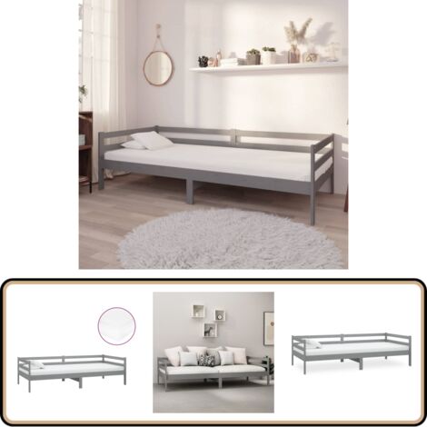 Lit de repos avec matelas 90x200 cm Gris Bois de pin massif - Lit Convertible - Canapé Lit - Lit Bois - Meuble Chambre - Literie