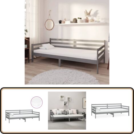 Lit de repos avec matelas 90x200 cm Gris Bois de pin massif - Lit Convertible - Canapé Lit - Lit Invité - Meuble Pliable - Literie