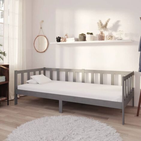 Lit de repos avec matelas 90x200 cm Gris Bois de pin massif vidaXL
