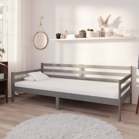 Lit de repos avec matelas，Meuble de Chambre à Coucher，Lit simple 90x200 cm Gris Bois de pin massif XZZZ789240