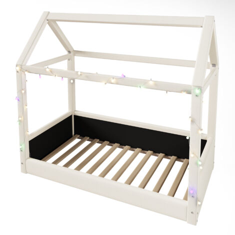 Lit de repos capitonné 90x200 cm avec éclairage led intégré, lit enfant design moderne confortable, structure bois tissu, beige