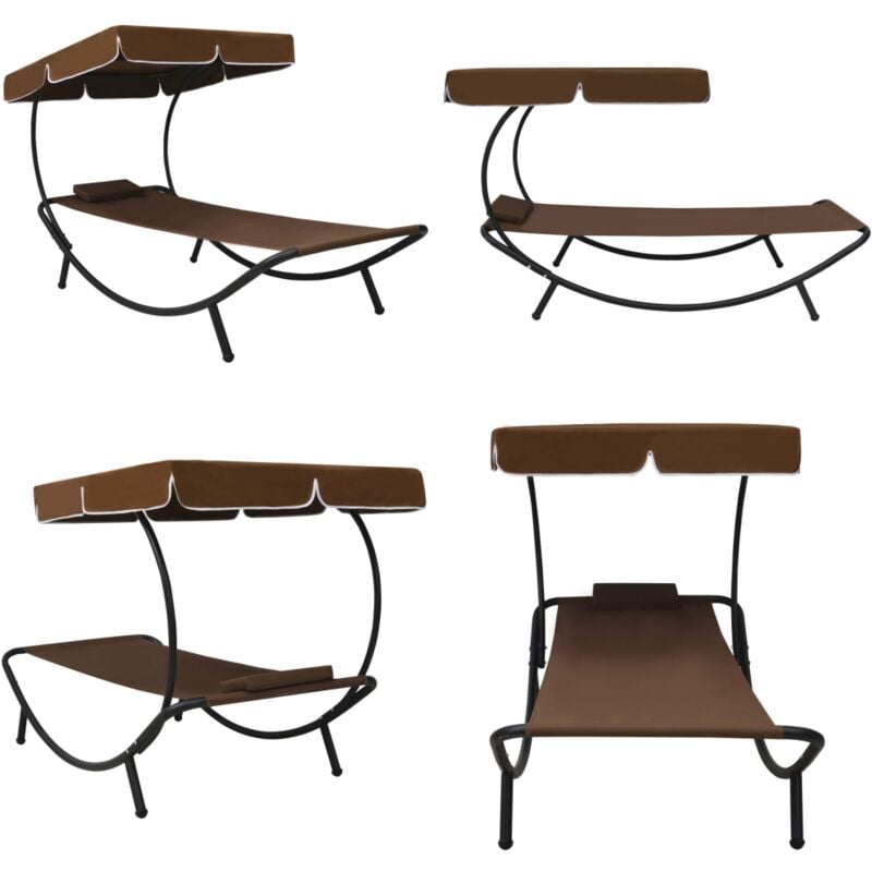 Lit de repos d'extérieur avec auvent et oreiller Marron - Transat Jardin - Chaise Longue Extérieure - Salon De Jardin - Mobilier De Jardin