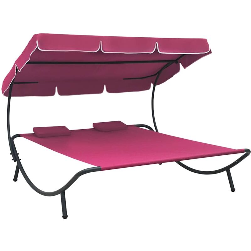 Decdeal - Lit de repos d'extérieur avec auvent et oreillers Rose