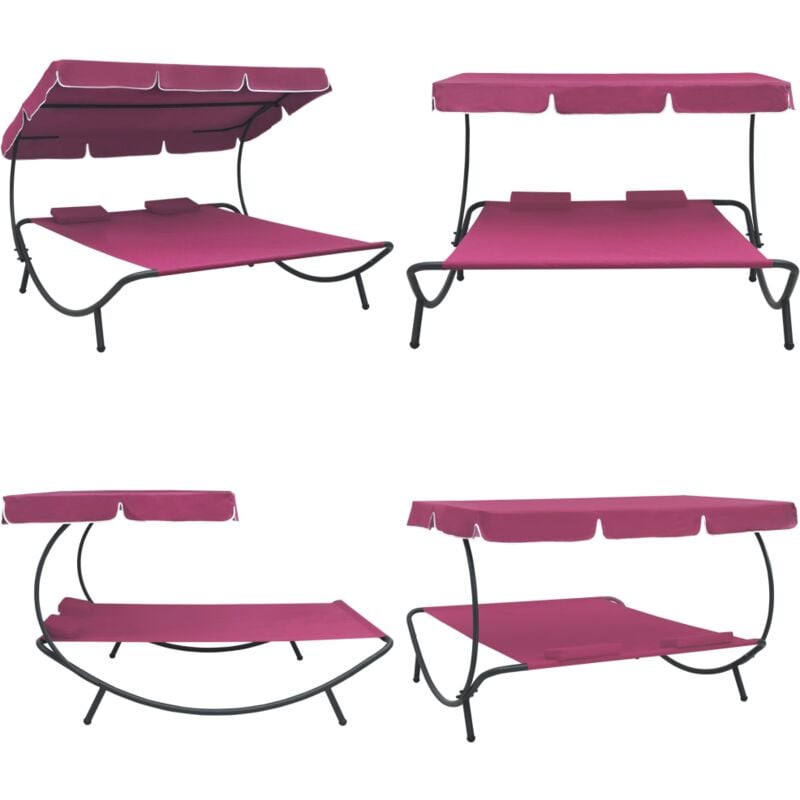 Vidaxl - Lit de repos d'extérieur avec auvent et oreillers rose - chaise longue - chaises longues - Home & Living - Rose