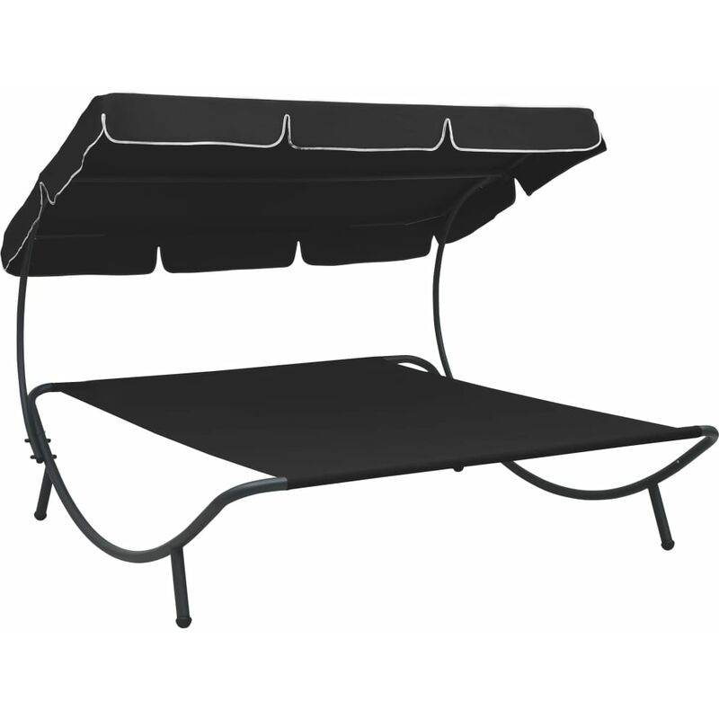 Lit de repos d'extérieur avec auvent Noir