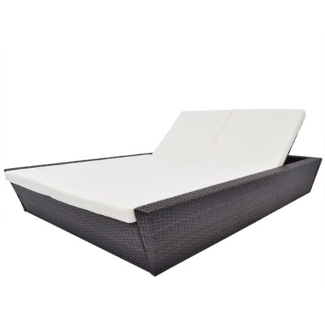 Lit de repos d'extérieur avec coussin Résine tressée Noir