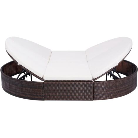 Lit de repos d'extérieur avec coussin Résine tressée Marron