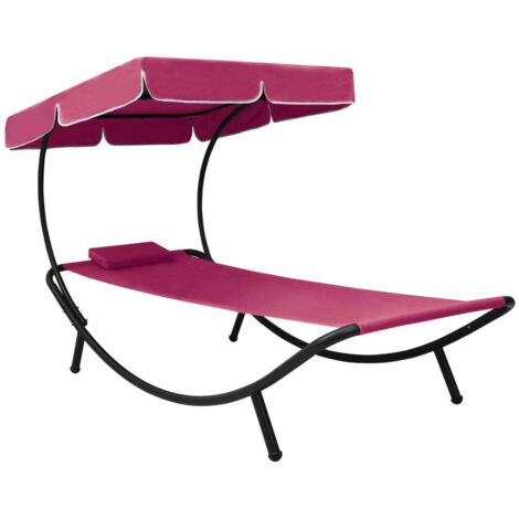 Lit de repos d'extérieur,Transat, bain de soleil avec auvent et oreiller Rose XZZZ637969