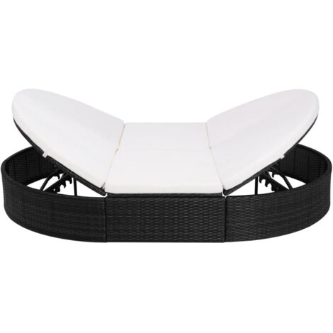 Lit de repos d'extérieur，Transat， bain de soleil avec coussin Résine tressée Noir XZZZ162403