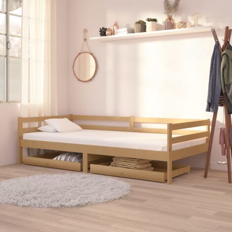 Lit de repos et tiroirs，Meuble de Chambre à Coucher，Lit simple 90x200cm Marron miel Bois de pin massif XZZZ923790 MaisonChic