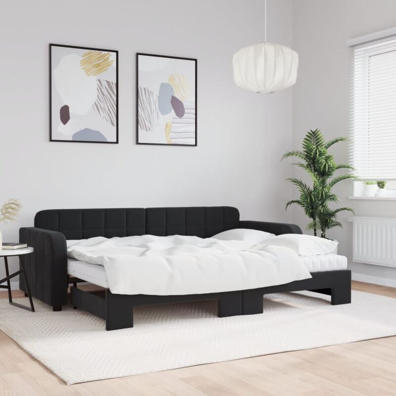 Vidaxl - Lit de jour avec lit gigogne et matelas noir 80x200 cm velours
