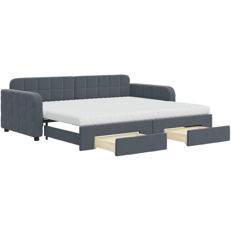 Vidaxl - Lit de jour avec gigogne et tiroirs gris foncé 90x200cm velours