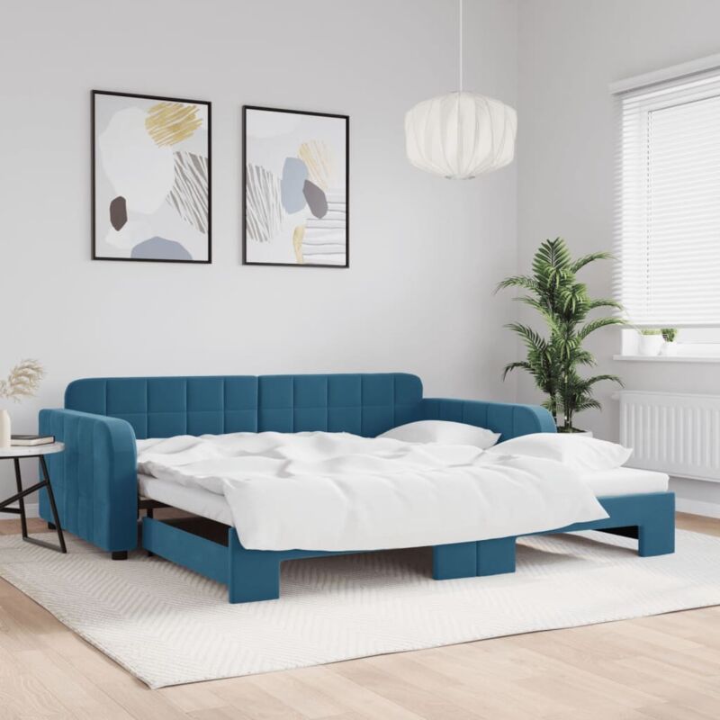vidaXL Lit de jour avec gigogne sans matelas bleu 100x200 cm