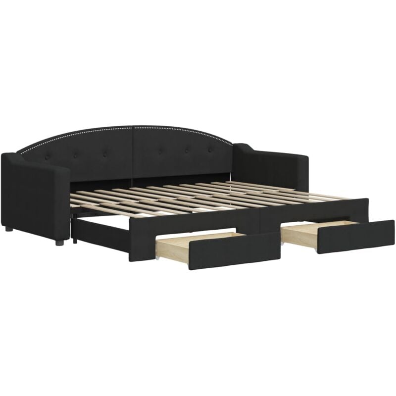 Vidaxl - Lit de jour avec gigogne et tiroirs sans matelas noir 80x200 cm