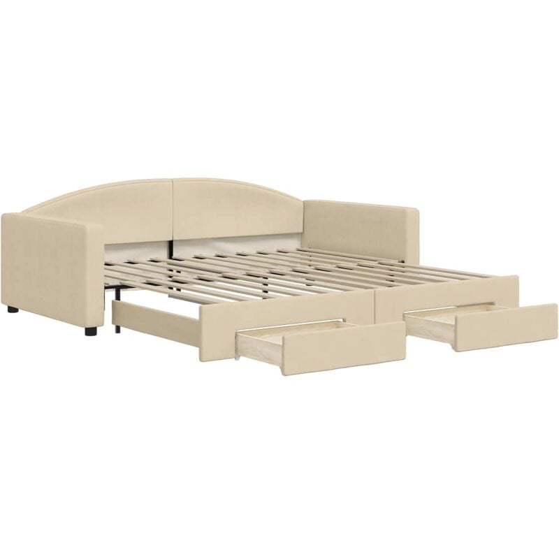 Vidaxl - Lit de jour avec gigogne et tiroirs crème 100x200 cm tissu