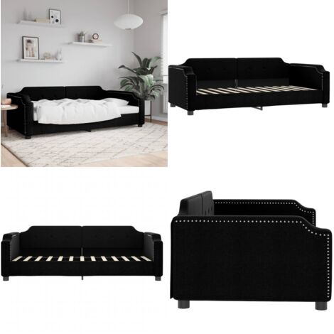 Lit de repos sans matelas noir 100x200 cm tissu - Canapé Convertible - Lit Invité - Meuble Multifonction - Literie - Décoration Intérieure - Home & Living