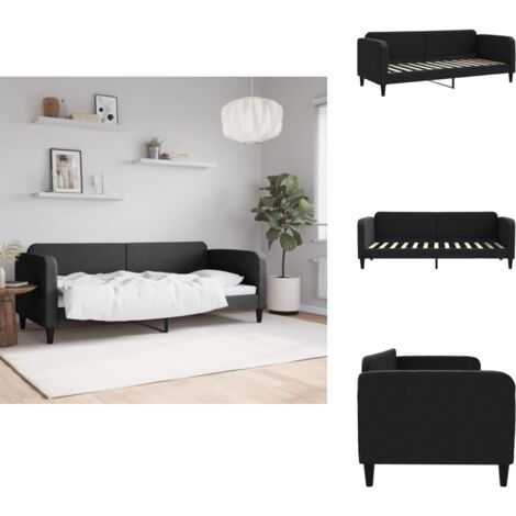 Lit de repos sans matelas noir 80x200 cm tissu - Canapé Convertible - Lit Invité - Meuble Multifonction - Literie - Décoration Intérieure