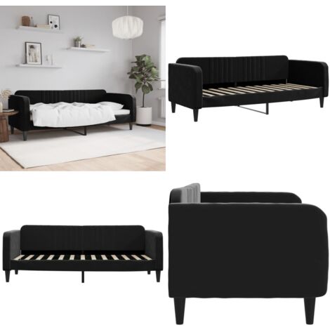 Lit de repos sans matelas noir 80x200 cm velours - Canapé Convertible - Lit Invité - Meuble Multifonctionnel - Lit Deux Places - Literie - Home & Living