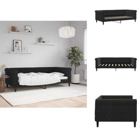 Lit de repos sans matelas noir 90x190 cm velours - Canapé Convertible - Lit Invité - Design Moderne - Lit Deux Places - Meuble Salle Séjour