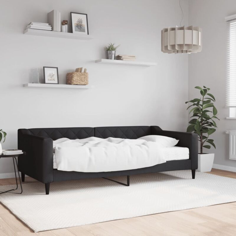 Jinlefu - Lit de jour avec matelas noir 90x190 cm tissu