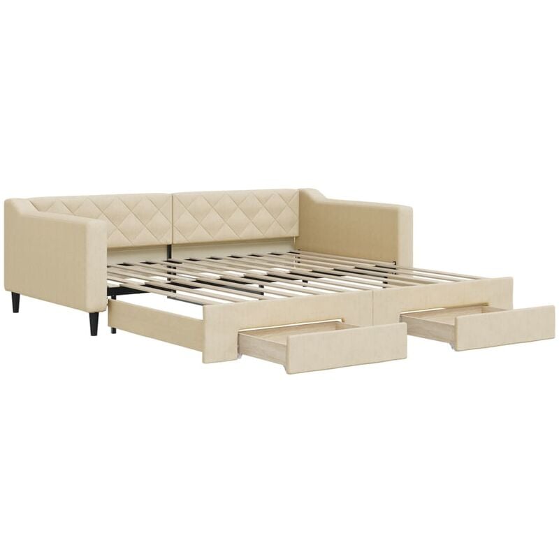 Jinlefu - Lit de jour avec gigogne et tiroirs crème 100x200 cm tissu vidaXL