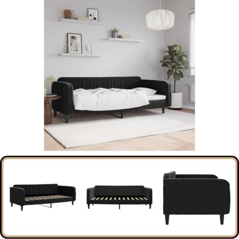 Lit de repos sans matelas noir 90x200 cm velours - Lit Deux Places - Canapé Convertible - Lit Invité - Meuble Multifonctionnel - Literie