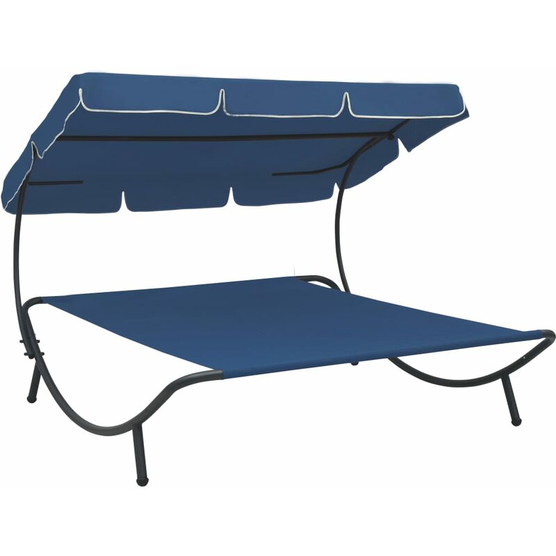 Lit de repos transat chaise longue d'extérieur 200 cm avec auvent bleu