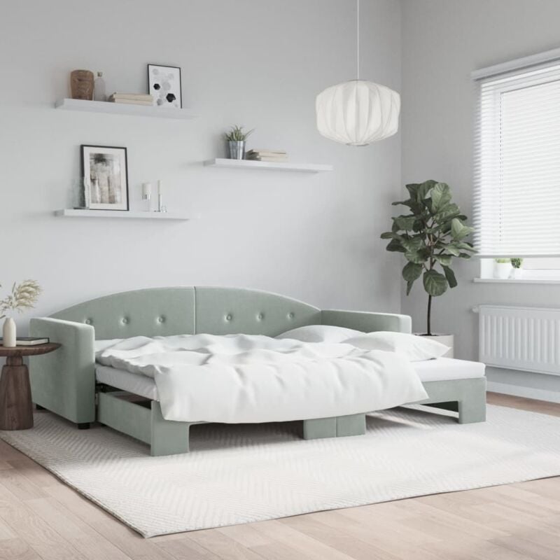 Vidaxl - Lit de jour avec gigogne sans matelas gris clair 90x200 cm