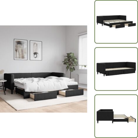 Lit de repos - vidaXL Lit de jour avec gigogne et tiroirs sans matelas noir 80x200 cm - Canapé avec lit