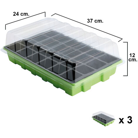Lit de semence de germination à effet de serre 24 compartiments avec plateau anti-goutte ensembles de 3 pièces