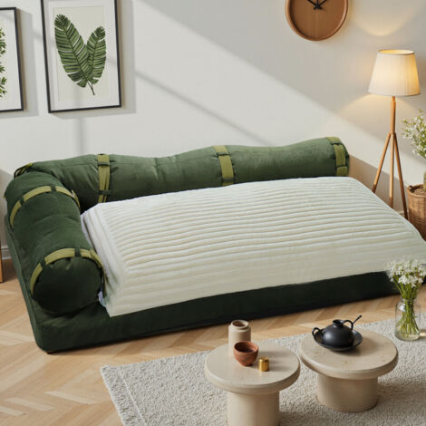 Lit de Sol Douillet 180cm, canapé-Pouf avec oreillers en Bambou et Texture pelucheuse pour Une détente absolue