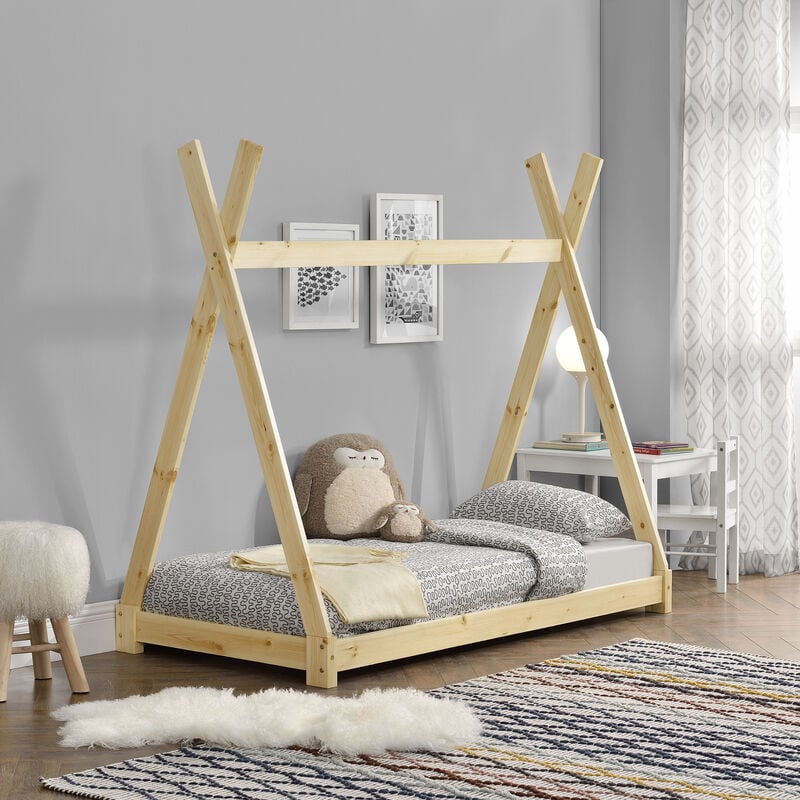 [en.casa] - Lit de Tipi pour Enfant Onejda Bois Naturel 160 x 80 cm