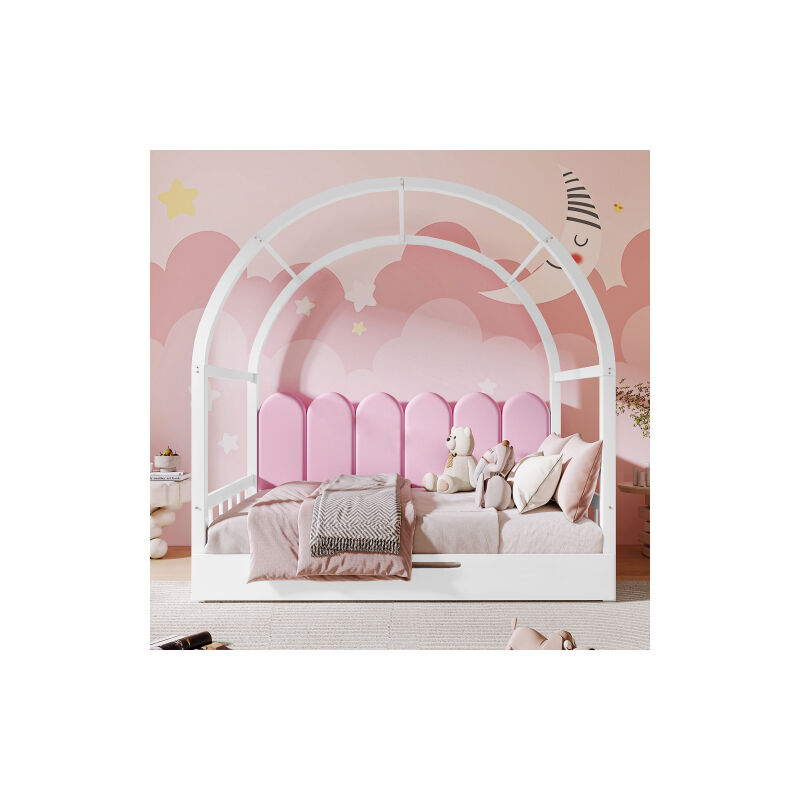 Lit de toit voûté extensible, lit coulissant, lit bébé, canapé - lit, lit double, coussins en velours(140x100cm et 140x200cm)