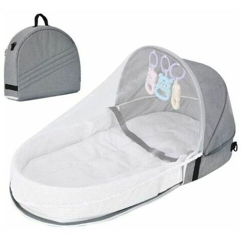 Lit de voyage pour bébé avec moustiquaire à baldaquin, lit bébé pliable avec moustiquaire Lit de voyage bionique en coton respirant Nid câlin Anti-moustiques Lit bébé portable pour 0-36 mois (Gris.)