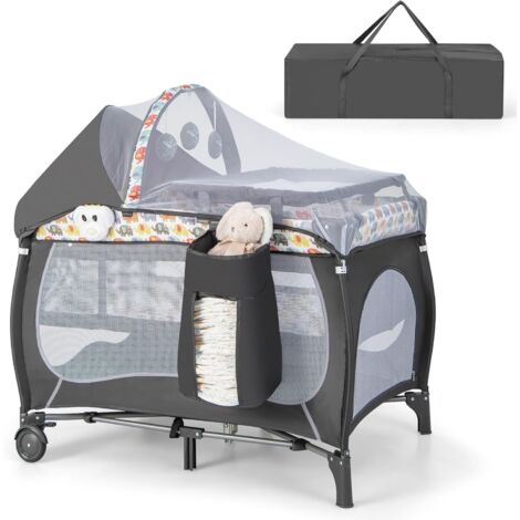 Lit de voyage pour bébés avec matelas et table à langer, lit cododo convertible avec jouets et moustiquaire, lit pliable avec sac de transport, capacité de poids 15 kg, 0-36 mois (filles)