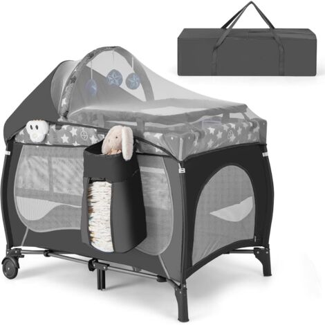 Lit de voyage pour bébés avec matelas et table à langer, lit cododo convertible avec jouets et moustiquaire, lit pliable avec sac de transport, capacité de poids 15 kg, 0-36 mois (filles)