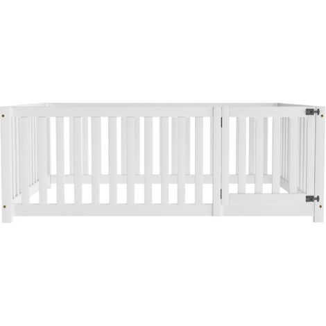Lit d'enfant 140 x 200 cm, fond en bois Cadre de lit avec barrière et porte, blanc