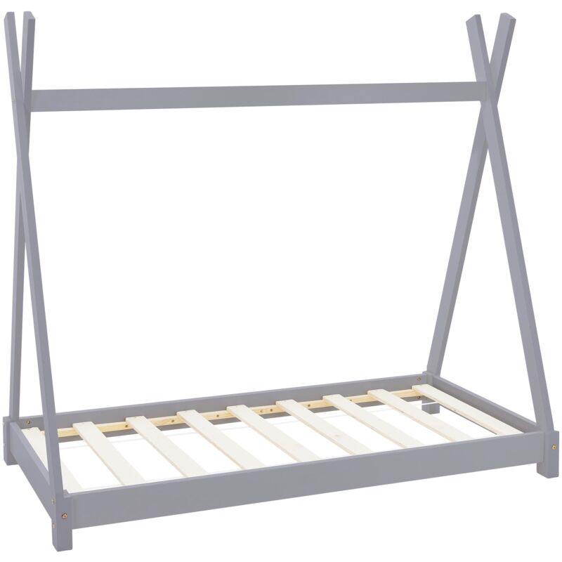 Ml-design - Lit d'Enfants Tipi 70x140 cm avec Sommier à Lattes, Bois Massif Gris Clair, Tente Indien de Jeu, Cadre pour Fille et Garçon, Stable,