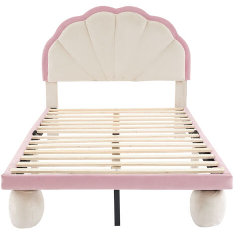 Lit d'enfant 90x200 avec bande LED et tête de lit, beige+rose