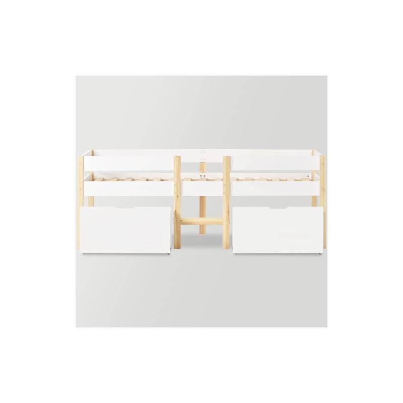 Gutent - Lit d'enfant avec tiroir et protection contre les chutes, pin massif-90x190 cm-blanc & chêne