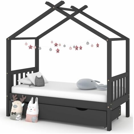 Lit d'enfant avec un tiroir Gris foncé Pin 80x160